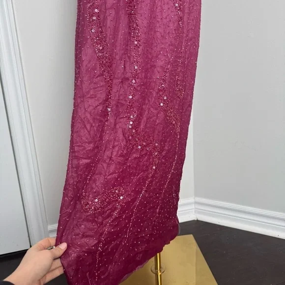 Vintage pink beaded Elegant Pink Strapless Dress Silk Gown Fairy Formal Glam XL - Picture 4 of 12